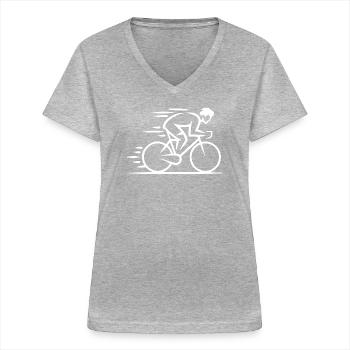 Cycle minimaliste - T-shirt col V Femme - gris chiné - Devant - Lela (165cm)