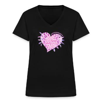 SeelenBlüten Herzkraft - Sonja Ariel von Staden - Frauen-T-Shirt mit V-Ausschnitt - Schwarz - Vorne - Lela (165cm)