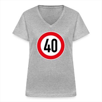 40 Anniversaire - T-shirt col V Femme - gris chiné - Devant - Lela (165cm)