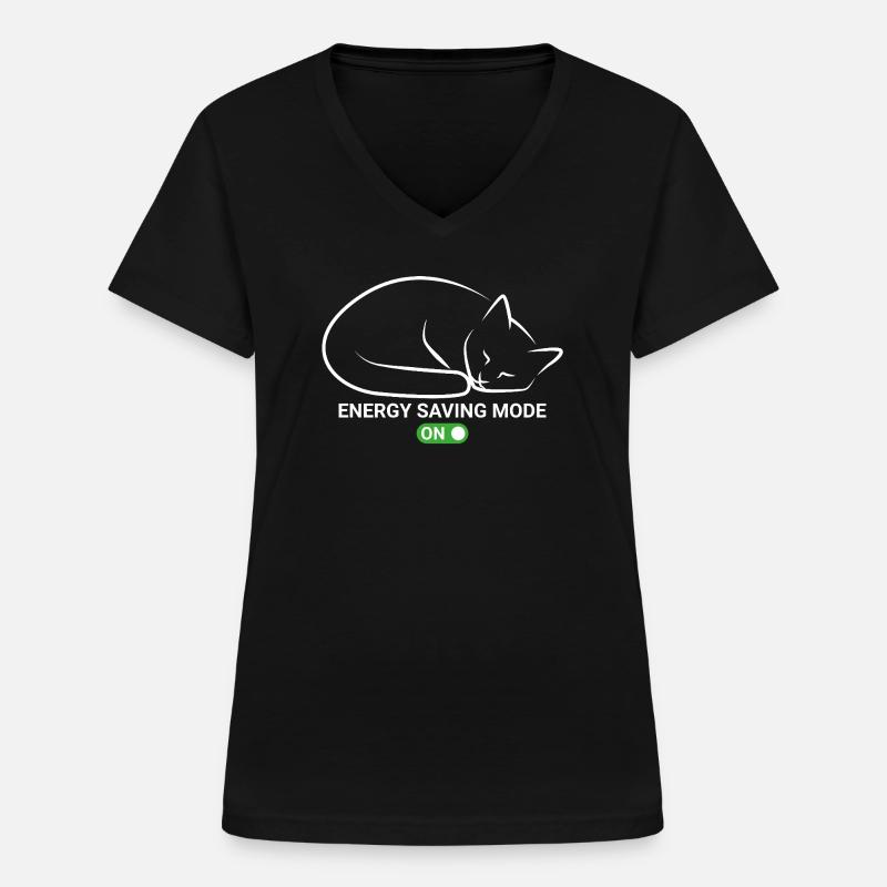 Cat in power saving mode - Women's V-neck T-shirt - black