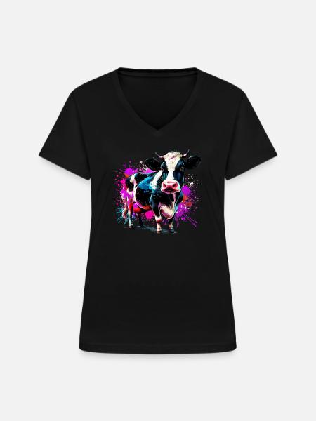 Kuh - Frauen-T-Shirt mit V-Ausschnitt - Schwarz