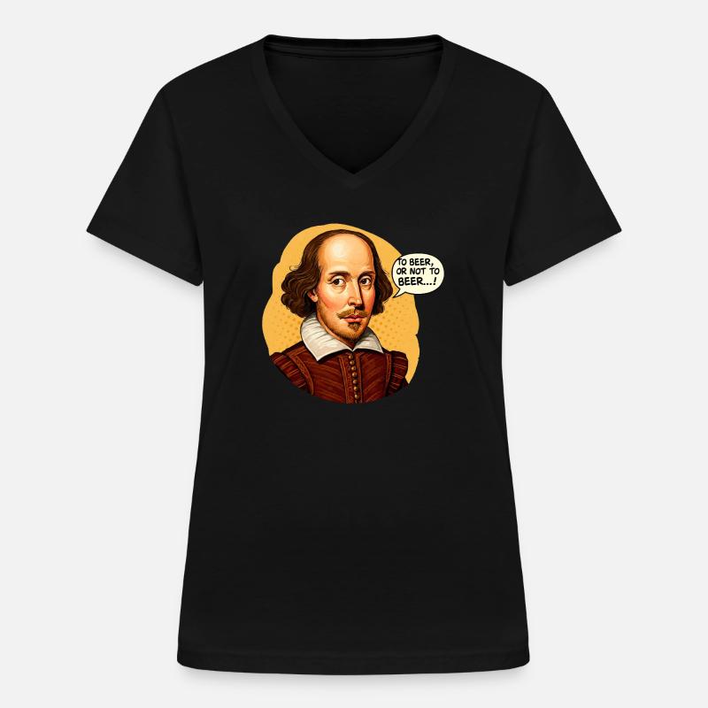 Shakespeare "Zu Bier oder nicht zu Bier" Lustig beleuchtet - Frauen-T-Shirt mit V-Ausschnitt - Schwarz