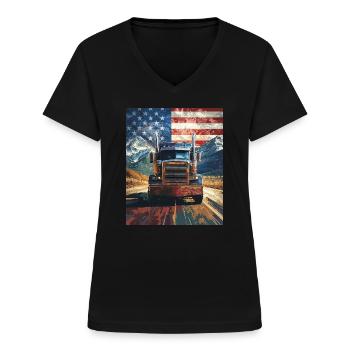 camion - T-shirt col V Femme - noir - Devant - Lela (165cm)