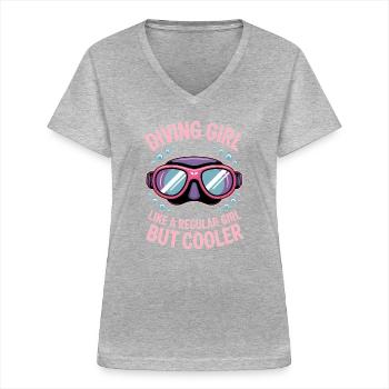 Plongée Dire Fille Drôle Plongée Cadeau - T-shirt col V Femme - gris chiné - Devant - Lela (165cm)