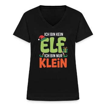 Ich bin kein Elf, ich bin klein - Frauen-T-Shirt mit V-Ausschnitt - Schwarz - Vorne - Lela (165cm)
