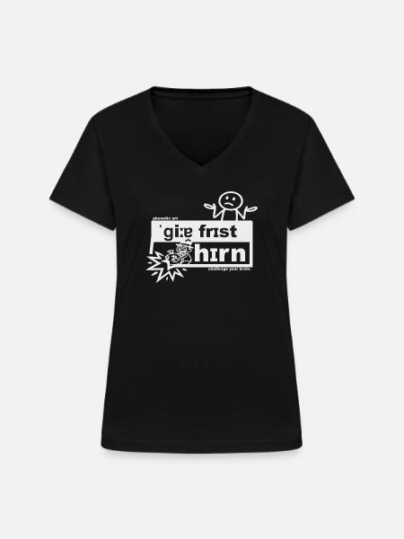 Gier frisst Hirn - phonetic art - Frauen-T-Shirt mit V-Ausschnitt - Schwarz