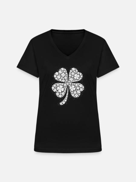 Vierblättriges Punktdesign Kleeblatt - Frauen-T-Shirt mit V-Ausschnitt - Schwarz