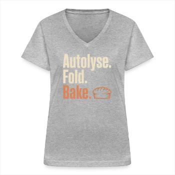 Typographie des tartes autolysées pliées - T-shirt col V Femme - gris chiné - Devant - Lela (165cm)
