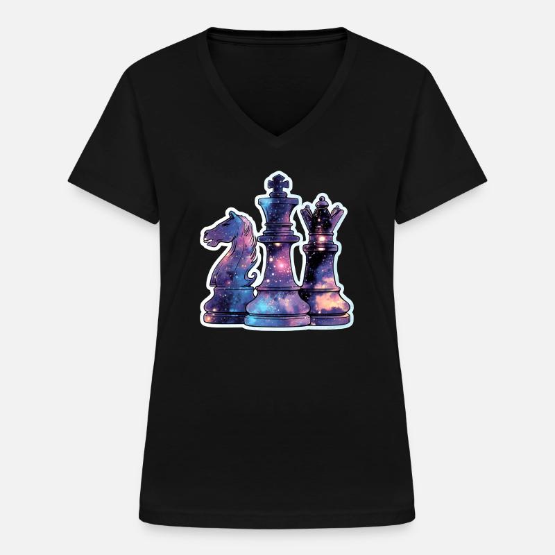 Chess Pieces in Space – Galaxy Nebe - Women's V-neck T-shirt - black