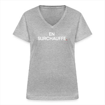 Überhitzung, Humor, Müdigkeit, Arbeit - Frauen-T-Shirt mit V-Ausschnitt - Grau meliert - Vorne - Lela (165cm)
