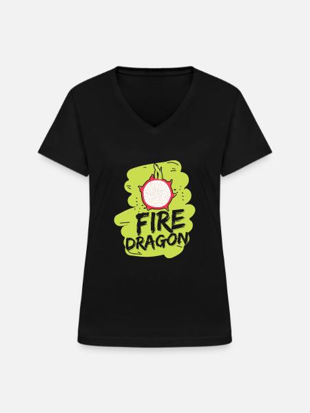 Fire Dragon Fruit - Frauen-T-Shirt mit V-Ausschnitt - Schwarz