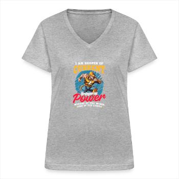 Lineman, Pole Keeper, Current, Bringer der Macht - Frauen-T-Shirt mit V-Ausschnitt - Grau meliert - Vorne - Lela (165cm)