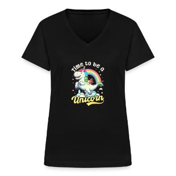 Einhorn Zeit, Einhorn zu sein - Frauen-T-Shirt mit V-Ausschnitt - Schwarz - Vorne - Lela (165cm)