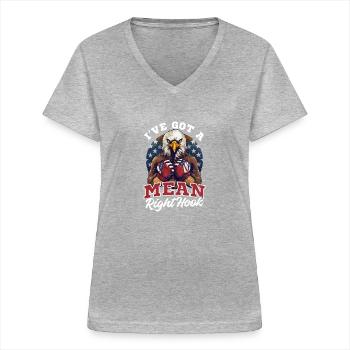 La boxe a obtenu un crochet droit méchant - T-shirt col V Femme - gris chiné - Devant - Lela (165cm)
