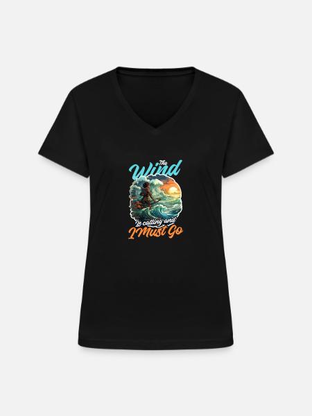 Windsurfen Windruf I Go - Frauen-T-Shirt mit V-Ausschnitt - Schwarz