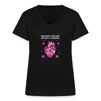 CHD-Bewusstsein Mächtiges Herz, mächtiger Krieger - Frauen-T-Shirt mit V-Ausschnitt - Schwarz - Vorne - Lela (165cm)