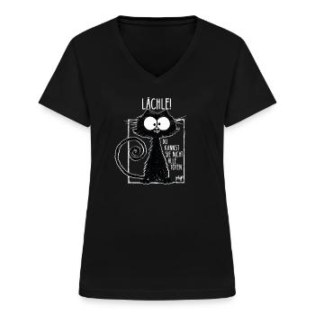 Lächle du kannst sie nicht alle töten Katzenmotiv - Frauen-T-Shirt mit V-Ausschnitt - Schwarz - Vorne - Lela (165cm)