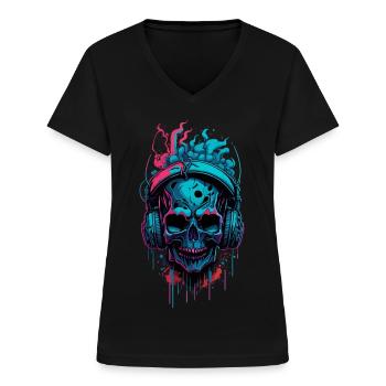 Graffiti Headphone Skull - Frauen-T-Shirt mit V-Ausschnitt - Schwarz - Vorne - Lela (165cm)