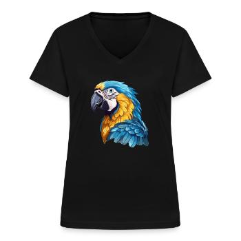 Blau-Gold Ara - Frauen-T-Shirt mit V-Ausschnitt - Schwarz - Vorne - Lela (165cm)