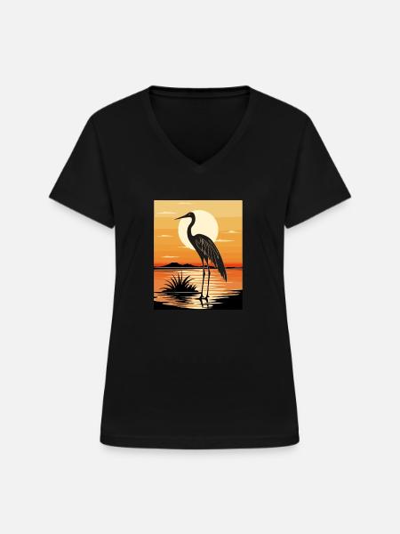 Reiher - Frauen-T-Shirt mit V-Ausschnitt - Schwarz