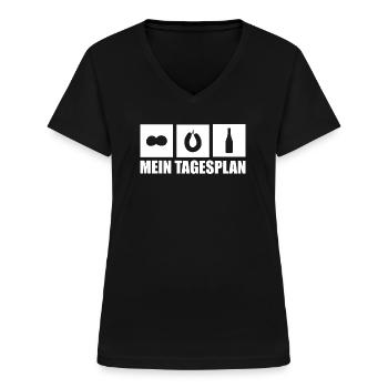 Mainz Mein Tagesplan Weck Worscht Woi - Frauen-T-Shirt mit V-Ausschnitt - Schwarz - Vorne - Lela (165cm)