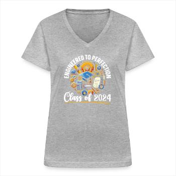 Promotion 2024 des diplômés d’études supérieures en ingénierie - T-shirt col V Femme - gris chiné - Devant - Lela (165cm)