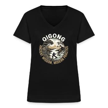 Qigong-haltung Chinesische Medizin - Frauen-T-Shirt mit V-Ausschnitt - Schwarz - Vorne - Lela (165cm)