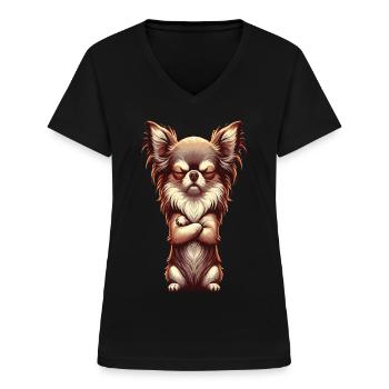 Chihuahua Chihuahuabesitzer Chihuahuahalter Chi - Frauen-T-Shirt mit V-Ausschnitt - Schwarz - Vorne - Lela (165cm)