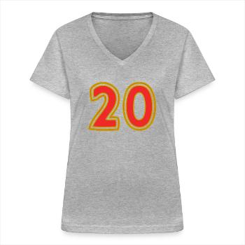20. 20 JAHRE. 20-JÄHRIGES JUBILÄUM. 20-JÄHRIGES JUBILÄUM. - Frauen-T-Shirt mit V-Ausschnitt - Grau meliert - Vorne - Lela (165cm)