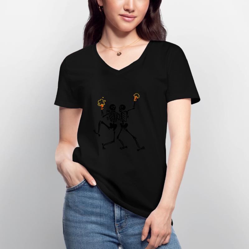 Skeletons doing java Women's V-neck T-shirt