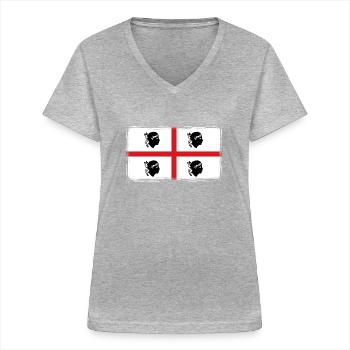 Sardaigne Drapeau Vintage Drapeau Sarde Occasion Look - T-shirt col V Femme - gris chiné - Devant - Lela (165cm)