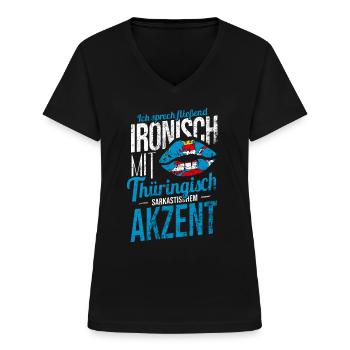 Thüringen Dialekt Zwiebelmarkt Spruch Outfit - Frauen-T-Shirt mit V-Ausschnitt - Schwarz - Vorne - Lela (165cm)