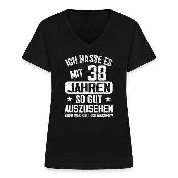 38 Jahre Jung - Vintage Geburtstagsspruch - Frauen-T-Shirt mit V-Ausschnitt - Schwarz - Vorne - Lela (165cm)