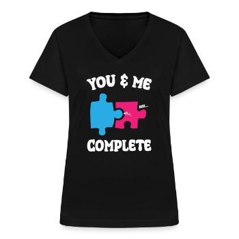 Toi et moi Puzzle drôle complet - T-shirt col V Femme - noir - Devant - Lela (165cm)