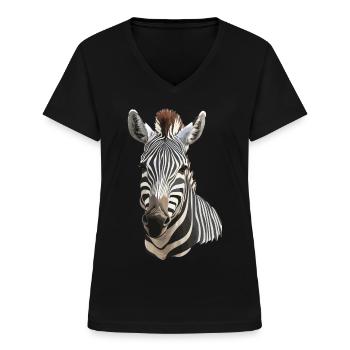 Zebra - Frauen-T-Shirt mit V-Ausschnitt - Schwarz - Vorne - Lela (165cm)