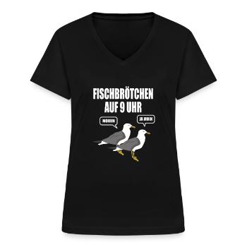 Möwe Fischbrötchen Moin Angeln Hamburg Nordsee See - Frauen-T-Shirt mit V-Ausschnitt - Schwarz - Vorne - Lela (165cm)