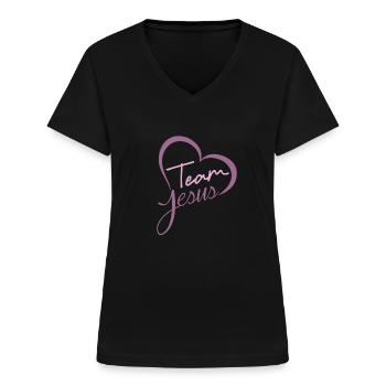 Équipe Jésus Moderne Jésus-Christ Fils De Dieu - T-shirt col V Femme - noir - Devant - Lela (165cm)