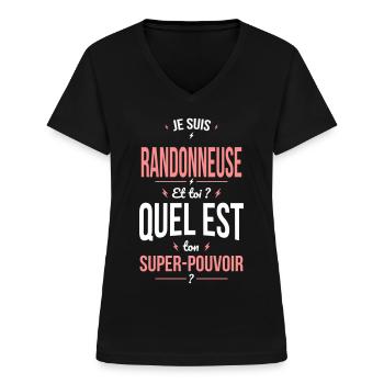 Je suis randonneuse - Super-pouvoir - T-shirt col V Femme - noir - Devant - Lela (165cm)