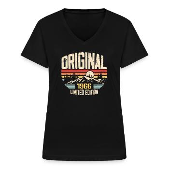 Nostalgisches 1966 Geburtstagsgeschenk 1966 - Frauen-T-Shirt mit V-Ausschnitt - Schwarz - Vorne - Lela (165cm)