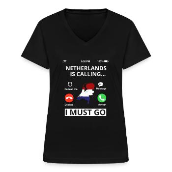 Pays-Bas Drapeau Hollande Drapeau néerlandais - T-shirt col V Femme - noir - Devant - Lela (165cm)