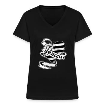 breizh bretagne heart - T-shirt col V Femme - noir - Devant - Lela (165cm)