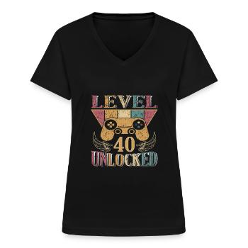 40th Birthday Level 40 Complete 40 Years Gift - Women's V-neck T-shirt - black - Front - Lela (165cm)