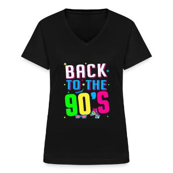 Tillbaka till 90-90-talet 1990 - T-shirt med V-ringning dam - svart - Fram - Lela (165cm)