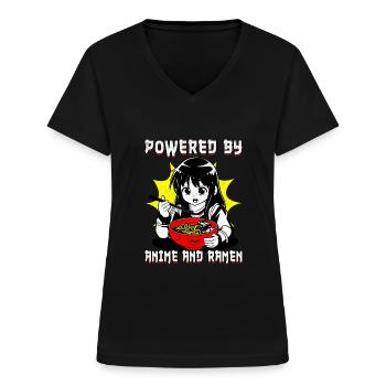powered by Anime and Ramen - Frauen-T-Shirt mit V-Ausschnitt - Schwarz - Vorne - Lela (165cm)