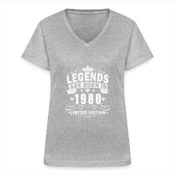 Legends are born in 1980 - Women's V-neck T-shirt - sports grey - Front - Lela (165cm)