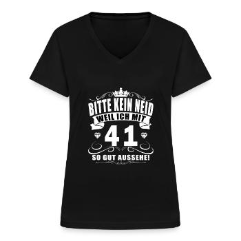 41 Geburtstag 41 Jahre 41 Lebensjahr 41 Lebenalter - Frauen-T-Shirt mit V-Ausschnitt - Schwarz - Vorne - Lela (165cm)