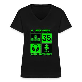 Level 35 Unlocked 35 Geburtstag - Frauen-T-Shirt mit V-Ausschnitt - Schwarz - Vorne - Lela (165cm)