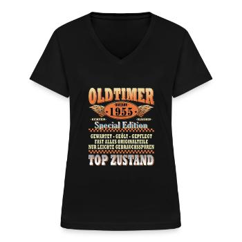 69. GEBURTSTAG OLDTIMER 1955 - Frauen-T-Shirt mit V-Ausschnitt - Schwarz - Vorne - Lela (165cm)