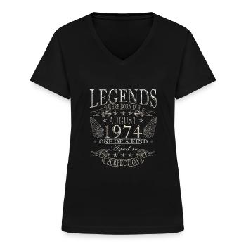 50th Birthday Original August 1974 Born 1974 - Women's V-neck T-shirt - black - Front - Lela (165cm)