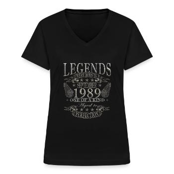 1989 Septembre Naissance Année de naissance - T-shirt col V Femme - noir - Devant - Lela (165cm)